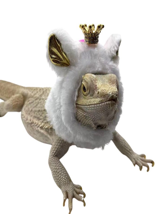 WCDJOMOP Lizard Hat for Bearded Dragon - Soft Fuzzy Plush Cap with Adjustable Chin Strap & Crown Decor Reptile Headwear Halloween Costume Outfit Photo Props for Gecko Chameleon Amphibians Snake Hamster (White) - Image 5